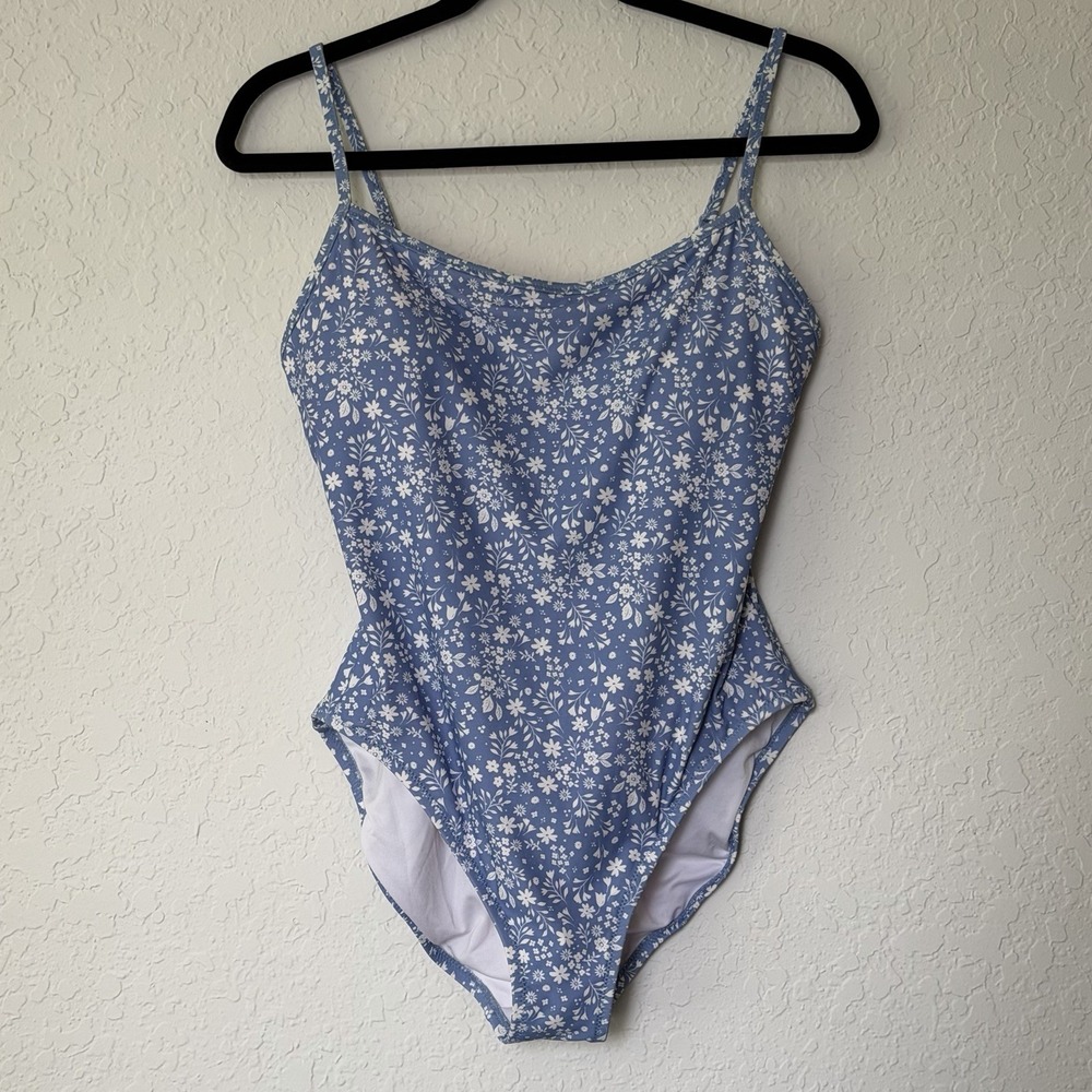 GAP Womens One Piece Swimsuit Size XL Light Blue Floral Powder Blue Delft Preppy